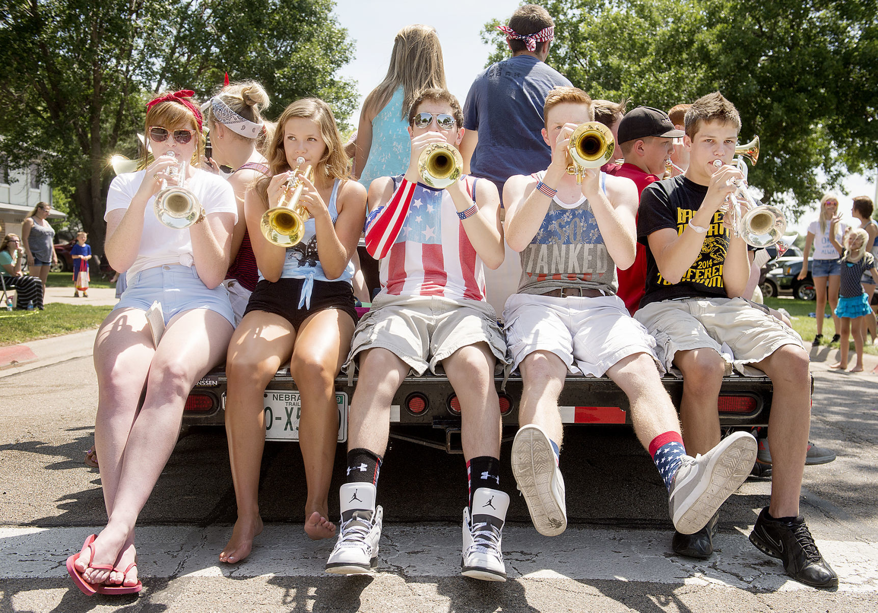 Waverly High School band members at parade, 2014